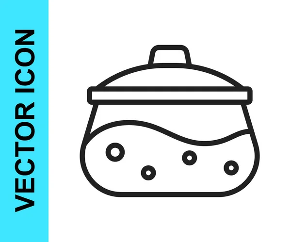 Línea Negra Icono Olla Cocina Aislado Sobre Fondo Blanco Hervir — Archivo Imágenes Vectoriales