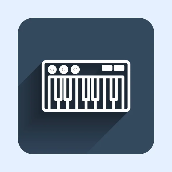 White Line Music Synthesizer Icon Isolated Long Shadow Background Electronic — Vetor de Stock
