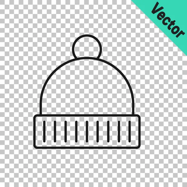 Schwarze Linie Wintermütze Symbol Isoliert Auf Transparentem Hintergrund Vektor — Stockvektor