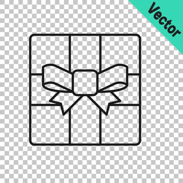 Black Line Gift Box Icon Isolated Transparent Background Merry Christmas — Stock Vector