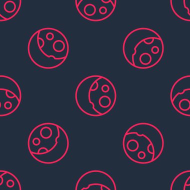 Kırmızı çizgi Ay evreleri simge siyah zemin üzerinde izole edilmiş kusursuz desen. Vektör