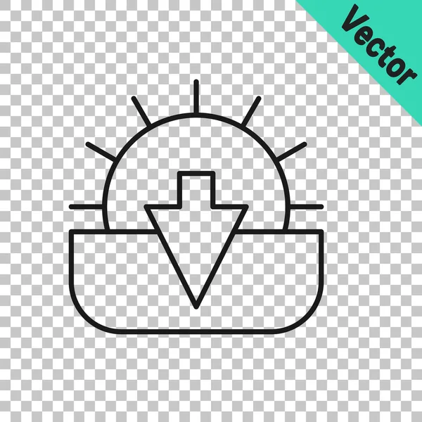 Black Line Sunset Icon Isolated Transparent Background Vector — Stock Vector