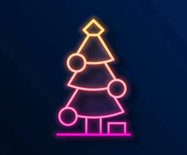 Leuchtende Neon Linie Weihnachtsbaum Mit Dekorationen Symbol Isoliert Auf Schwarzem — Stockvektor