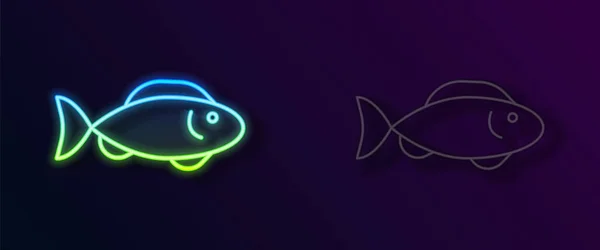 Parlayan Neon Hattı Siyah Zemin Üzerinde Balık Simgesi Izole Edildi — Stok Vektör