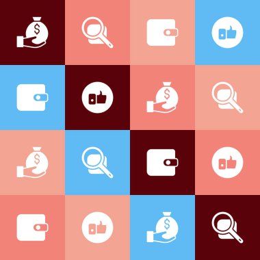 Popüler sanat çantası, büyüteç, Cüzdan ve El 'i ikon gibi ayarla. Vektör