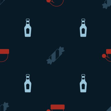 Noel Baba şapkası, Şeker ve Şampanya şişesini pürüzsüz bir şablona ayarla. Vektör