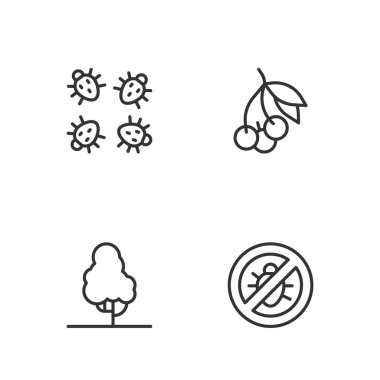 Çizgiyi belirle Colorado Böceği, Meyve Ağacı, Colorado ve Taze Böğürtlen ikonu. Vektör