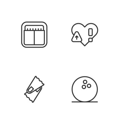 Bowling topu, yüzmek için Flippers, spor mekanik skorbordu ve kalp atış hızı ikonu. Vektör