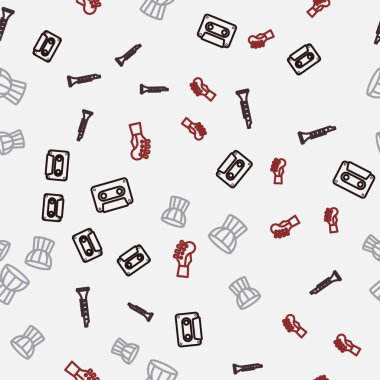 Retro ses kaseti, klarnet, Afrika darbuka davulu ve gitar yakasını pürüzsüz bir şekilde ayarla. Vektör