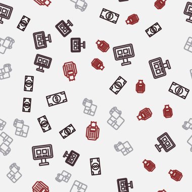 Hat Stacks kağıt para, çevrimiçi alışveriş ekranı, teslimat kamyonu ve POS terminalini sorunsuz bir şekilde ayarla. Vektör