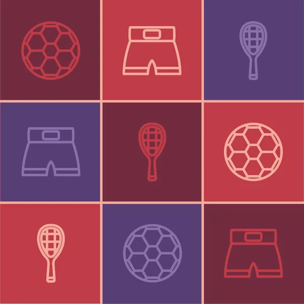 设置线足球球 网球拍和拳击短图标 — 图库矢量图片