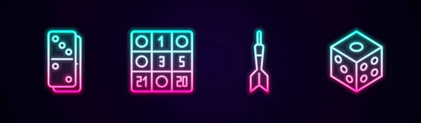 Sıra Domino Bingo Dart Game Parlayan Neon Ikonu Vektör — Stok Vektör