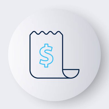 Beyaz arka planda çizgi kağıt kontrolü ve mali kontrol simgesi izole edildi. Kağıt baskı çeki, makbuz ya da fatura. Renkli taslak konsepti. Vektör