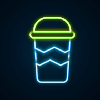 Siyah arka planda izole edilmiş parlak neon hattı kahve fincanı. Renkli taslak konsepti. Vektör