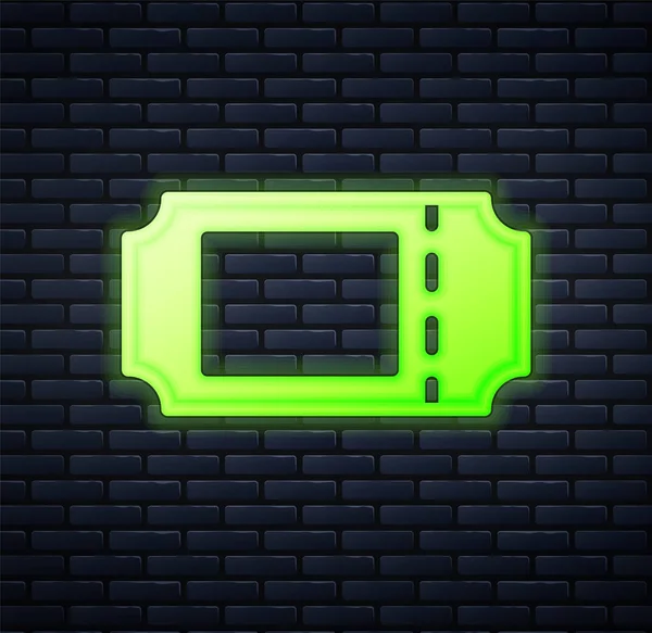 Glowing Neon Cinema Ticket Icon Isolated Brick Wall Background Vector — Stock Vector