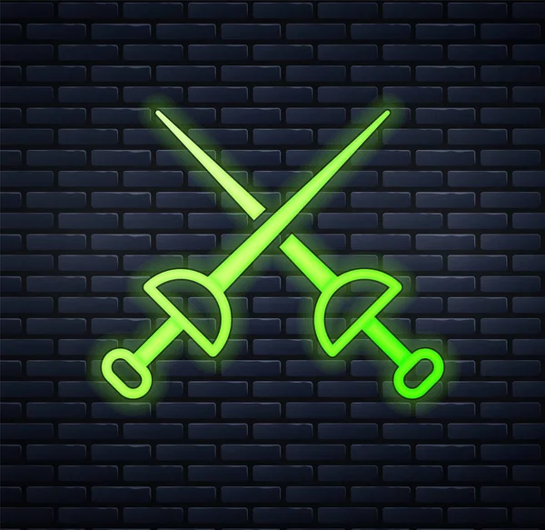 Glowing Neon Fencing Icon Isolated Brick Wall Background Sport Equipment — Stock Vector