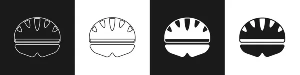 设置自行车头盔图标隔离在黑色和白色背景 极限运动 运动器材 — 图库矢量图片