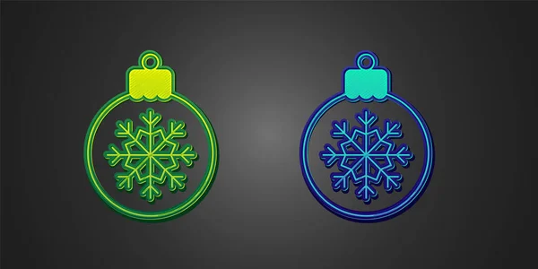Green Blue Christmas Ball Icon Isolated Black Background Merry Christmas — Stock Vector