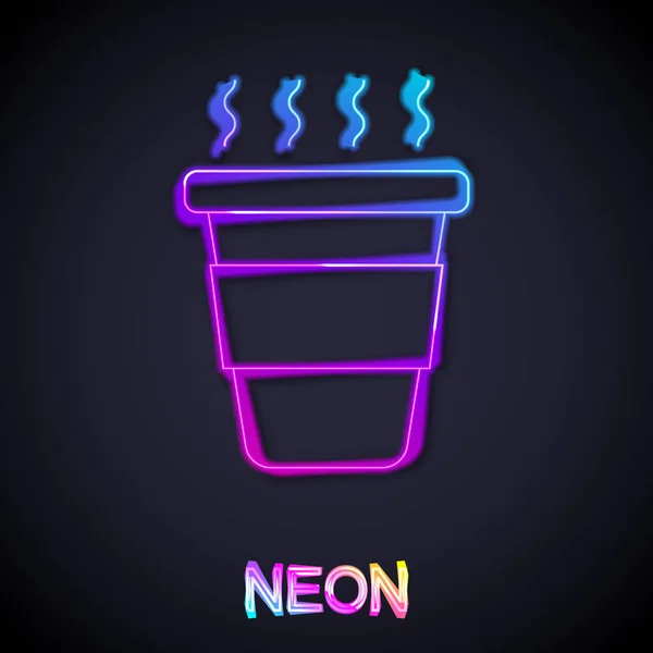 Glödande Neon Linje Kaffekopp För Att Ikon Isolerad Svart Bakgrund — Stock vektor
