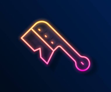 Parlayan neon hattı arıcılık fırçası simgesi siyah arkaplanda izole edildi. Arı yetiştiricisinin aleti. Vektör