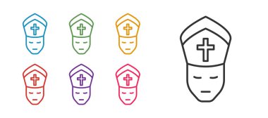 Pope simgesini beyaz arkaplanda izole et. Papa şapkası. Kutsal Babamız. Simgeleri renklendirin. Vektör