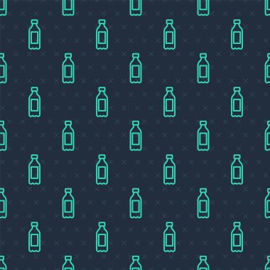 Yeşil çizgili bir şişe su ikonu mavi arka planda izole edilmiş pürüzsüz desen. Soda su içme tabelası. Vektör