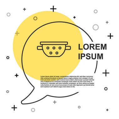 Siyah çizgi Mutfak Kevgir simgesi beyaz arkaplanda izole edildi. Mutfak aletleri. Çatal bıçak seti. Rastgele dinamik şekiller. Vektör