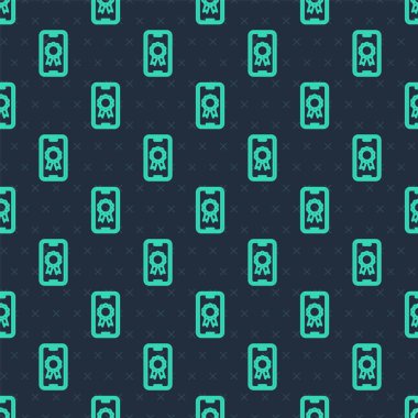 Diploma simgesiyle çevrim içi yeşil çizgi mavi arka planda izole edilmiş. Diplomanı evde internetten aldım. Giyinme ve video semineri öğrenme. Vektör