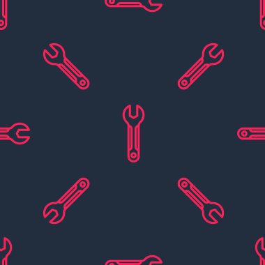 Kırmızı çizgi anahtarı simgesi siyah arkaplanda izole edilmiş. Anahtar tamir aleti. Servis aracı sembolü. Vektör