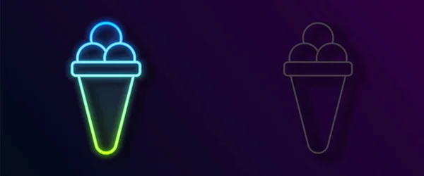 Glowing Neon Line Ice Cream Waffle Cone Icon Isolated Black — Stock Vector