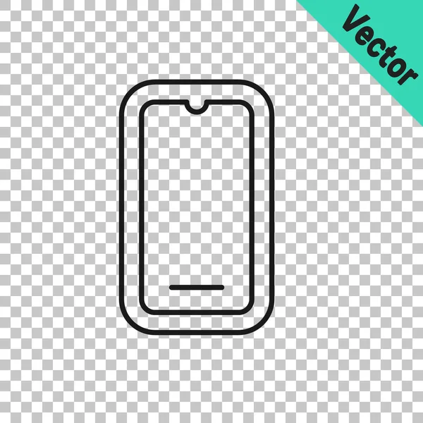 Ligne Noire Smartphone Icône Téléphone Portable Isolé Sur Fond Transparent — Image vectorielle