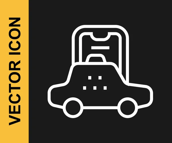 Línea Blanca Taxi Icono Aplicación Móvil Aislado Sobre Fondo Negro — Vector de stock