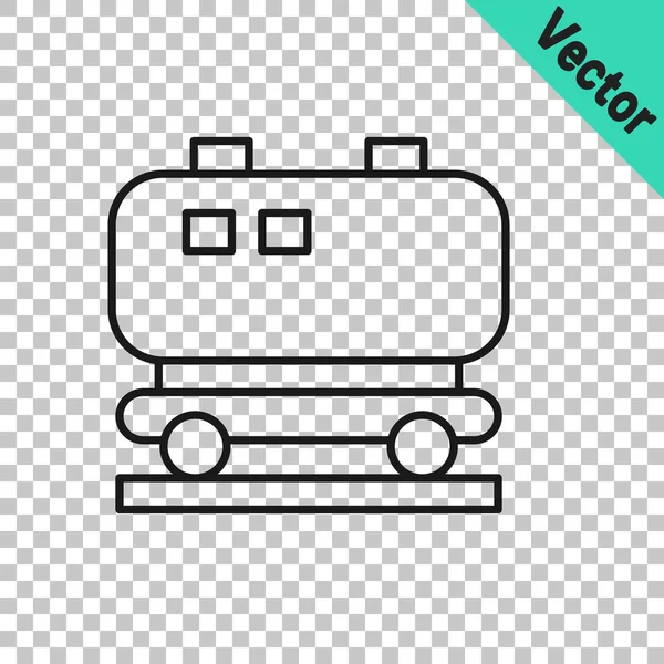 Black Line Oil Railway Cistern Icon Isolated Transparent Background Train — Stock Vector