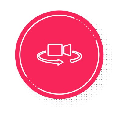 Beyaz çizgi 360 derece görüntü simgesi beyaz arkaplanda izole edildi. Sanal gerçeklik. 360 derecelik açıyla. Panorama fotoğrafı. Kırmızı daire düğmesi. Vektör