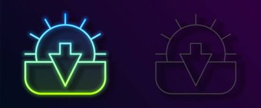 Parlayan neon hattı Sunset simgesi siyah arkaplanda izole edildi. Vektör.