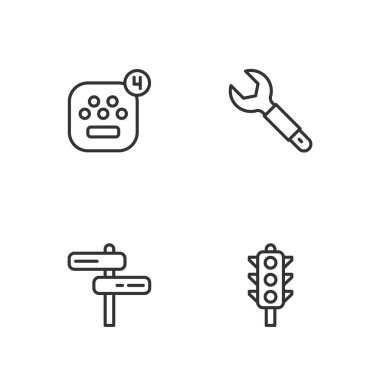 Trafik ışığı trafik işaretli mobil uygulama ve anahtarlı anahtar simgesini ayarla. Vektör.