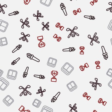 Meşale alevi, buz hokeyi sopaları, spor spor mekanik skorbordu ve ödül kupasını pürüzsüz desen üzerine yerleştirin. Vektör.