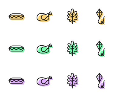 Ev yapımı Ev Yaprağı turtası fırında hindi ya da tavuk ve Kite ikonu. Vektör.