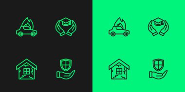 Ev Yanan Araba ve Eğitim Bursu ikonu 'nu ele geçirin. Vektör.