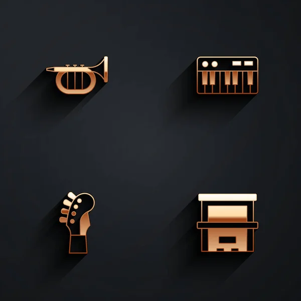 Set Trumpet Music Synthesizer Guitar Neck Und Piano Icon Mit — Stockvektor