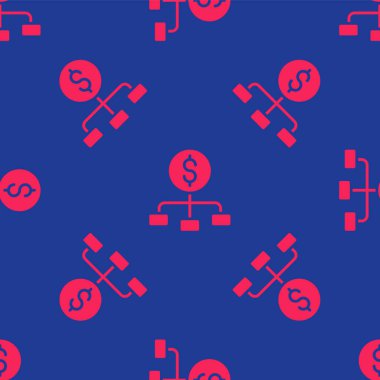 Finansal hiyerarşi ikonunun üzerinde kırmızı dolar mavi arka planda izole edilmiş kusursuz desen. Vektör