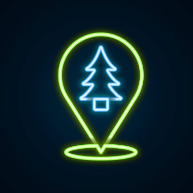 Siyah arkaplanda izole edilmiş bir harita ikonu üzerinde parlayan neon hattı konumu. Renkli taslak konsepti. Vektör