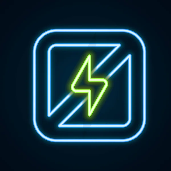 Parlayan Neon Hattı Siyah Arkaplanda Yıldırım Simgesi Yok Elektrik Yok — Stok Vektör