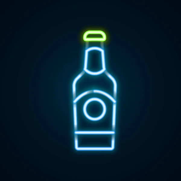 Zářící Neonová Čára Ikona Láhve Piva Izolované Černém Pozadí Barevný — Stockový vektor