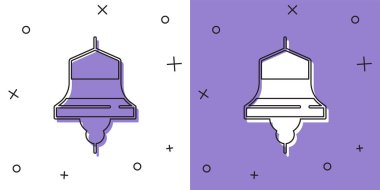 Gemi çanı simgesini beyaz ve mor arkaplanda izole et. Vektör
