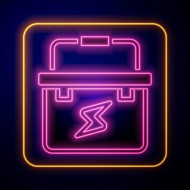 Parlayan neon kutulu elektrikçi simgesi siyah arkaplanda izole edildi. Vektör