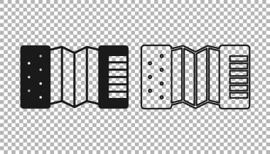 Siyah Müzik enstrümanı akordeon simgesi şeffaf arkaplanda izole edildi. Klasik bayan, harmonik. Vektör