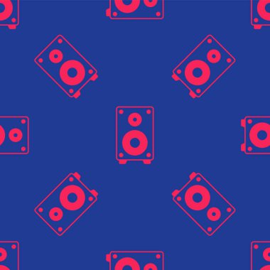 Kırmızı Stereo hoparlör ikonu mavi arkaplanda kusursuz desen izole etti. Ses sistemi hoparlörleri. Müzik ikonu. Müzikal sütun hoparlörü. Vektör