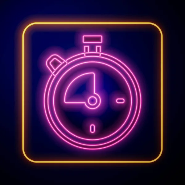 Glödande Neon Stopwatch Ikon Isolerad Svart Bakgrund Tidtagarskylt Kronometertecken Vektor — Stock vektor