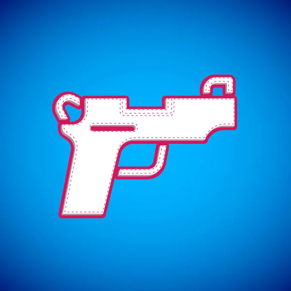 Weiße Pistole Oder Gewehr Symbol Isoliert Auf Blauem Hintergrund Polizei — Stockvektor